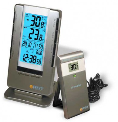 Цифровой термометр с часами и радиодатчиком до 75 м, 2 будильника 708